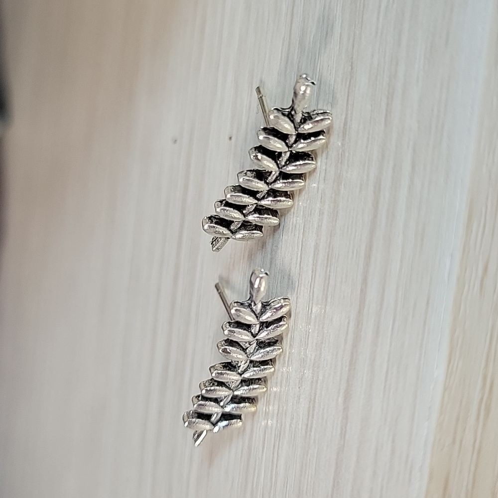 Silver Sprig Crawler Style Stud Earrings - Picture 3 of 6